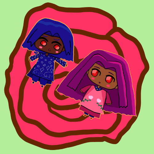 a repeat of the first alejandro and antonio art with golden outlining to show how the enamel pin will work. darker golden outlining for the rose.